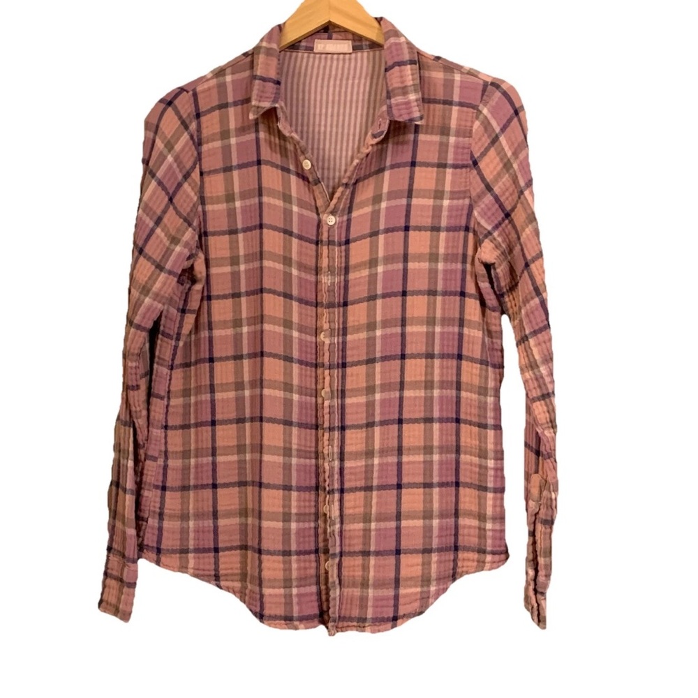 CP Shades Plaid Gauze Cotton Long Sleeve Button Up Shirt Pink-Multi Size XS